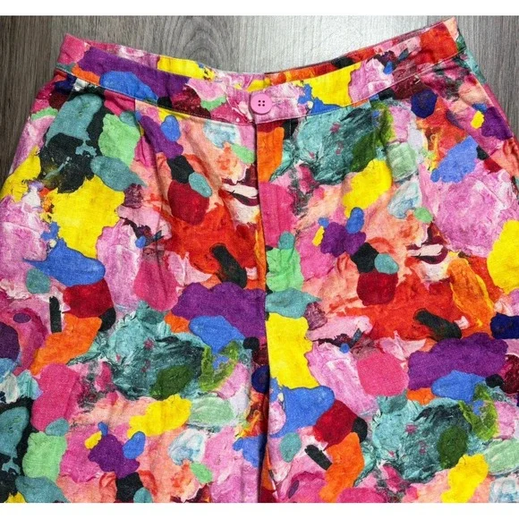 Gorman Bright Colorful 100% Linen Pants Wide Leg Crop Women's 12 - Picture 2 of 14